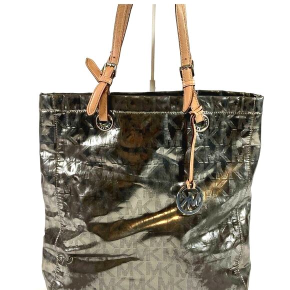 Michael Kors Metallic Mirror PVC and Leather North South Tote - Picture 1 of 16